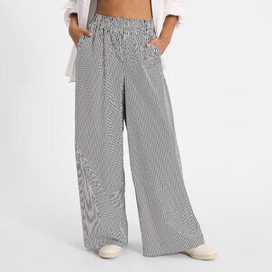 Express - High Waisted Striped Pull On Wide Leg Pant